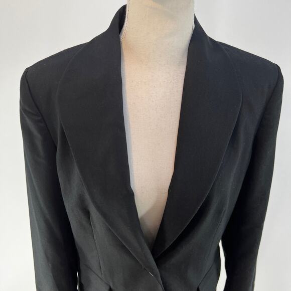 Alice & Olivia Black Shawl Collar Blazer Ruched Sleeves Black - Picture 4 of 8